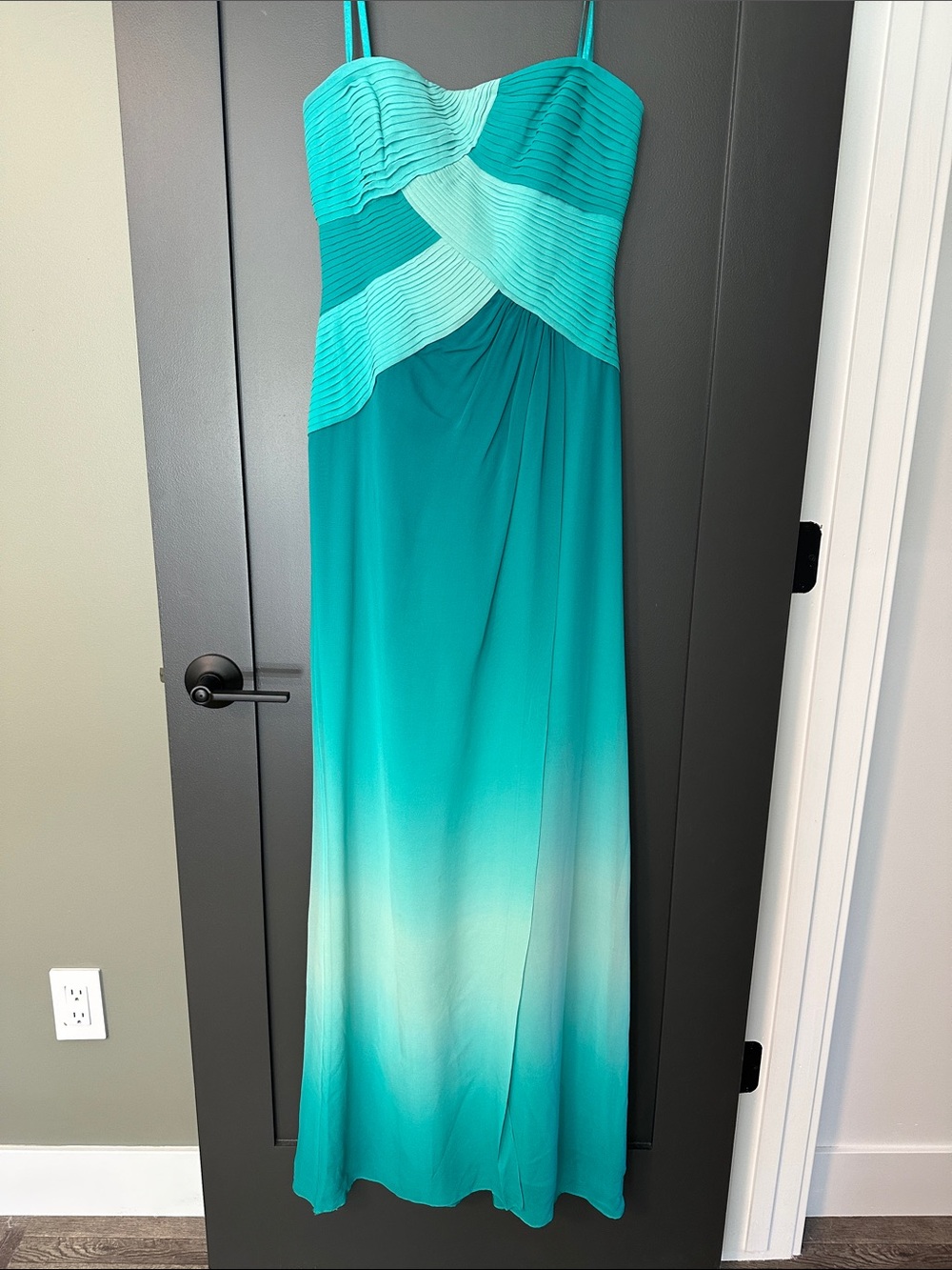 BCBGMaxAzria Teal Ombre Pleated Bust Maxi Dress